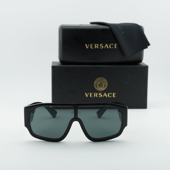 Versace VE4439 GB1/87 Sunglasses Black Shield Frame, Dark Grey Lenses main image 11
